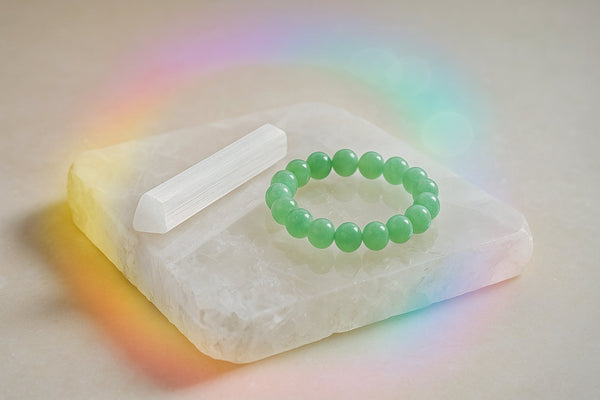 Selenite wand with Green Aventurine 8mm Bracelet for Chakra Balancing and Energy Harmony – Nazima Agate