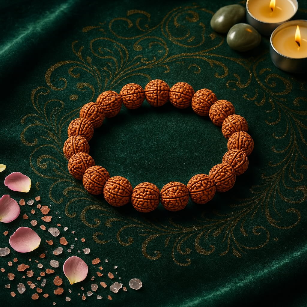 Natural 5 Mukhi Rudraksha healing bracelet for protection and inner peace by Nazima Agate
