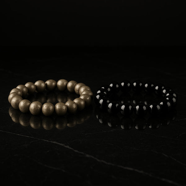 Richi Rich Combo- Pyrite and Black Obsidian Bracelet 8MM Wealth & Protection in One