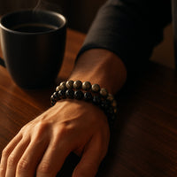Richi Rich Combo- Pyrite and Black Obsidian Bracelet 8MM Wealth & Protection in One