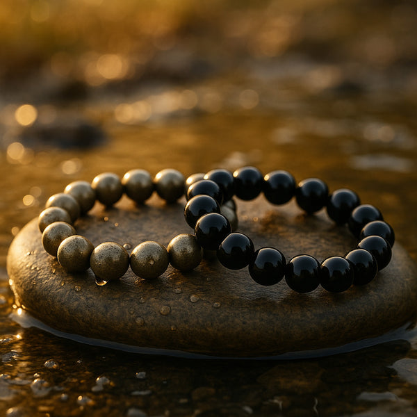 Richi Rich Combo- Pyrite and Black Obsidian Bracelet 8MM Wealth & Protection in One