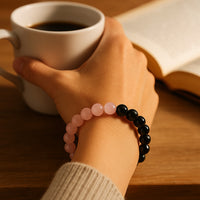 Rose Quartz With Black Obsidian Bracelet 8MM – Balance Love & Protection in One