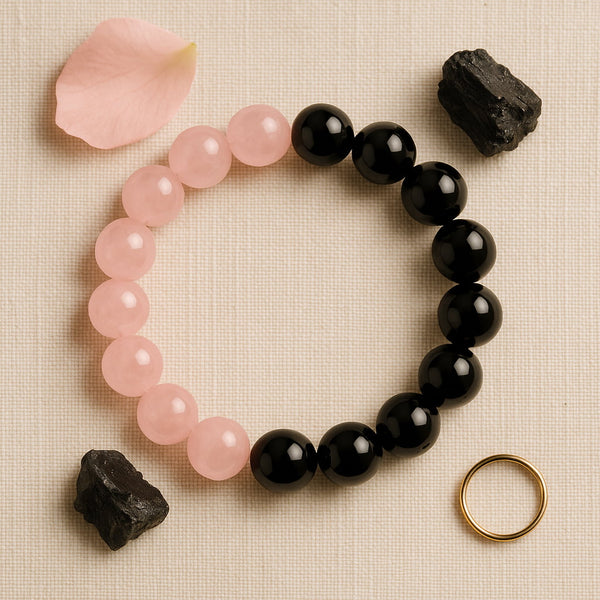 Rose Quartz With Black Obsidian Bracelet 8MM – Balance Love & Protection in One