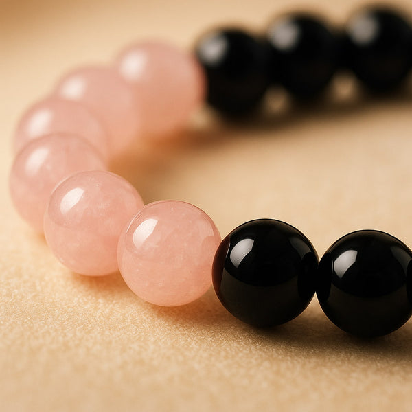 Rose Quartz With Black Obsidian Bracelet 8MM – Balance Love & Protection in One
