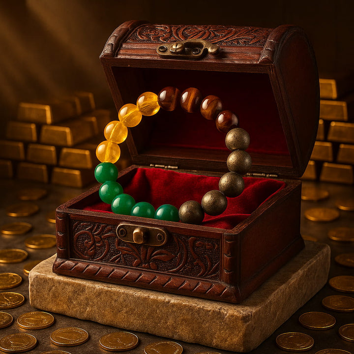 Money Magnet Bracelet by Nazima Agate – Prosperity and Abundance Band featuring Pyrite, Citrine, Tiger Eye, Green Aventurine & Hematite