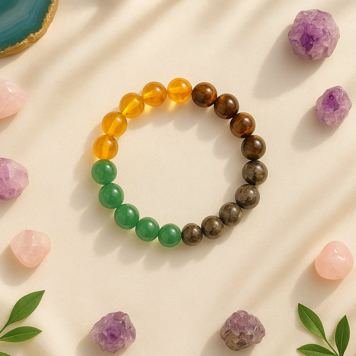 Money Magnet Bracelet by Nazima Agate – Prosperity and Abundance Band featuring Pyrite, Citrine, Tiger Eye, Green Aventurine & Hematite