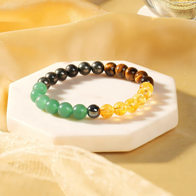 Money Magnet Bracelet by Nazima Agate – Prosperity and Abundance Band featuring Pyrite, Citrine, Tiger Eye, Green Aventurine & Hematite