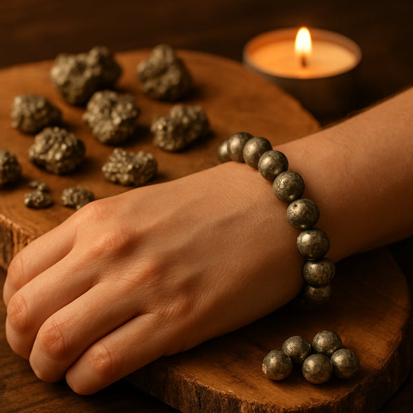 Natural Pyrite Energy Bracelet (8mm) — Magnetize Wealth, Confidence & Protection