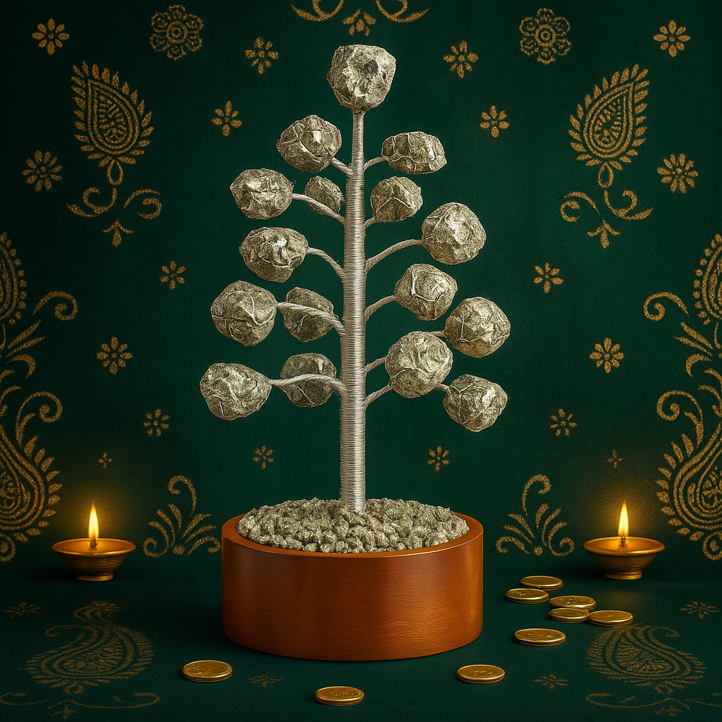 Pyrite crystal bonsai desk decor on office table left side to invite cash flow and good clients
