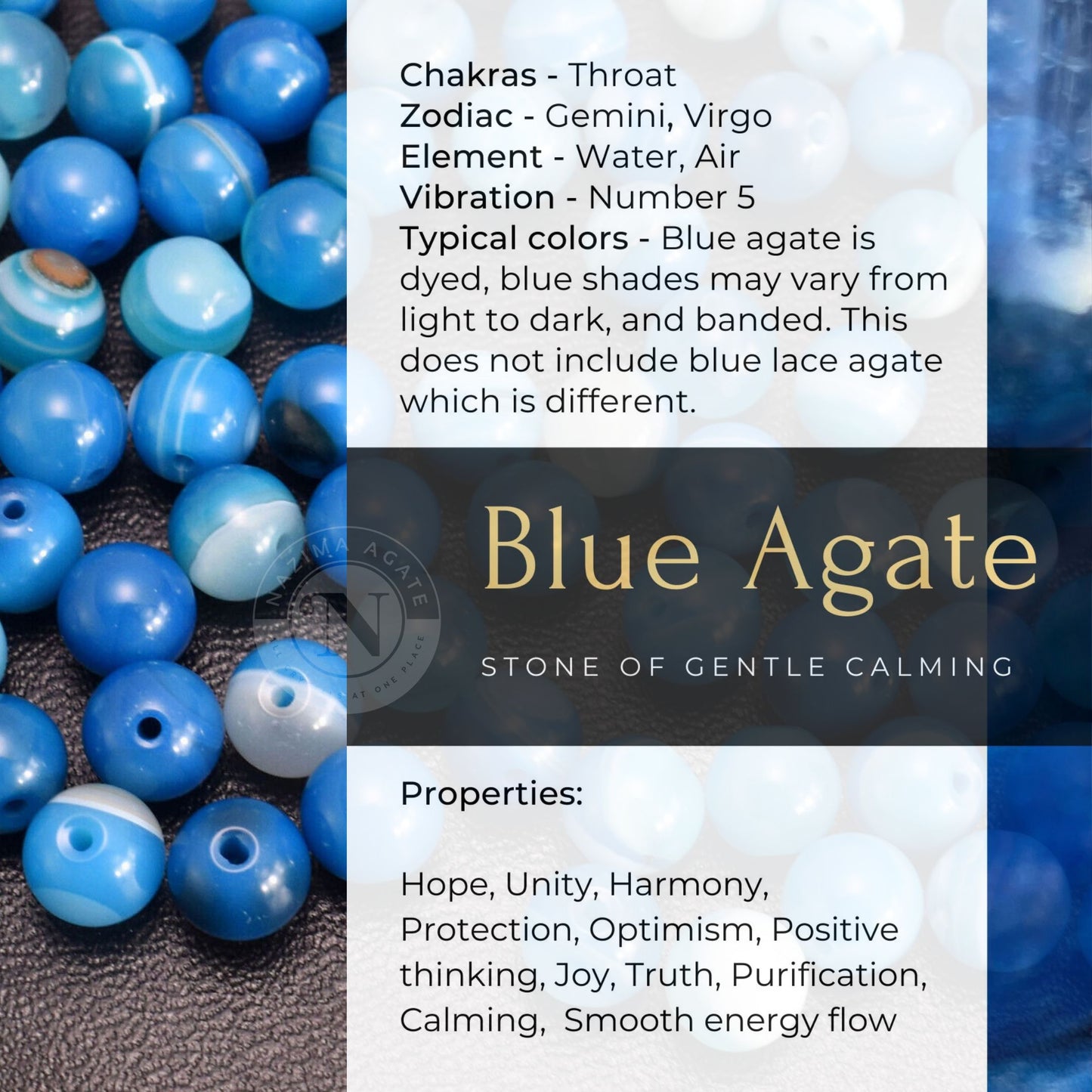 BLUE AGATE LOOSE BEADS 8MM