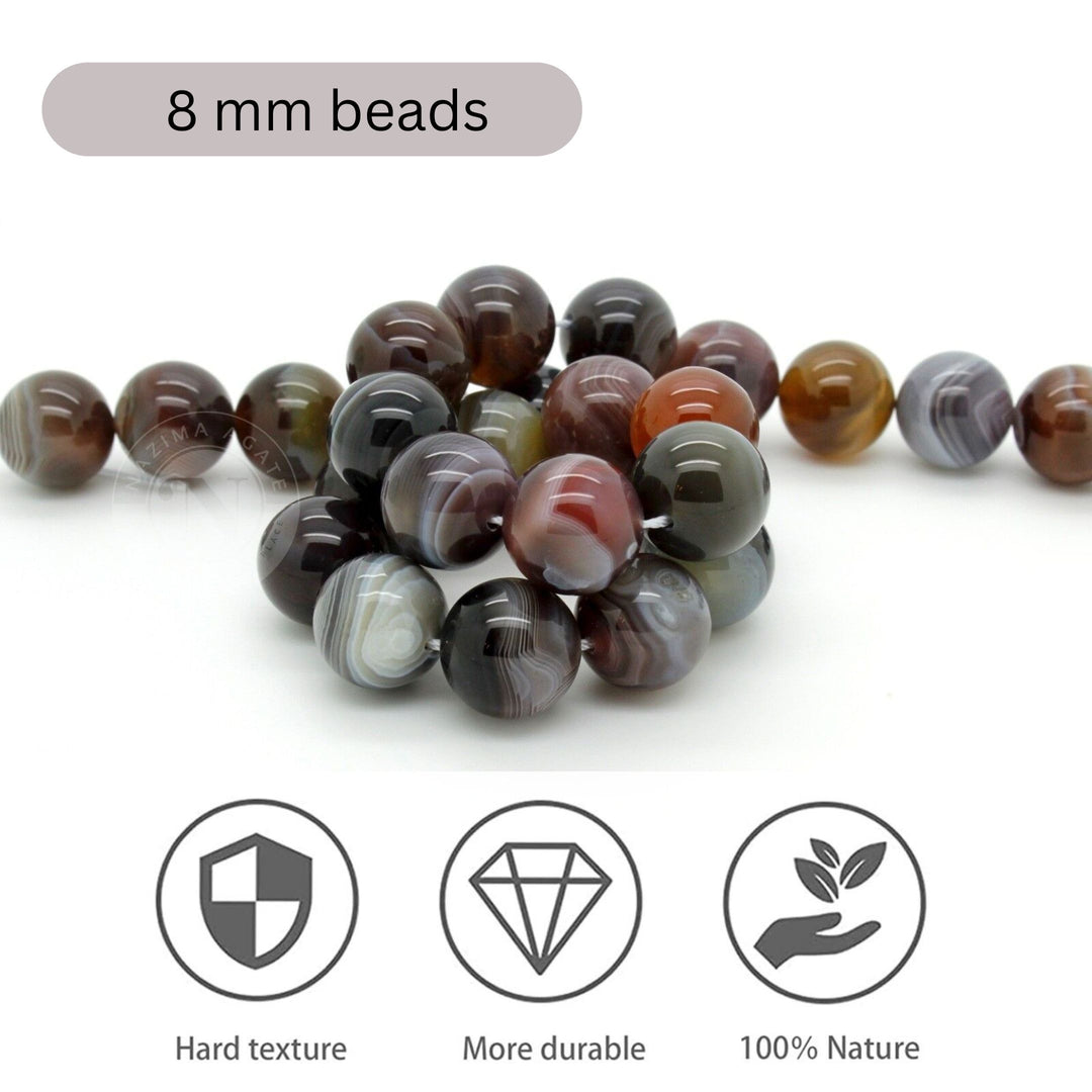 NATURAL BOTSWANA AGATE LOOSE BEADS 8MM