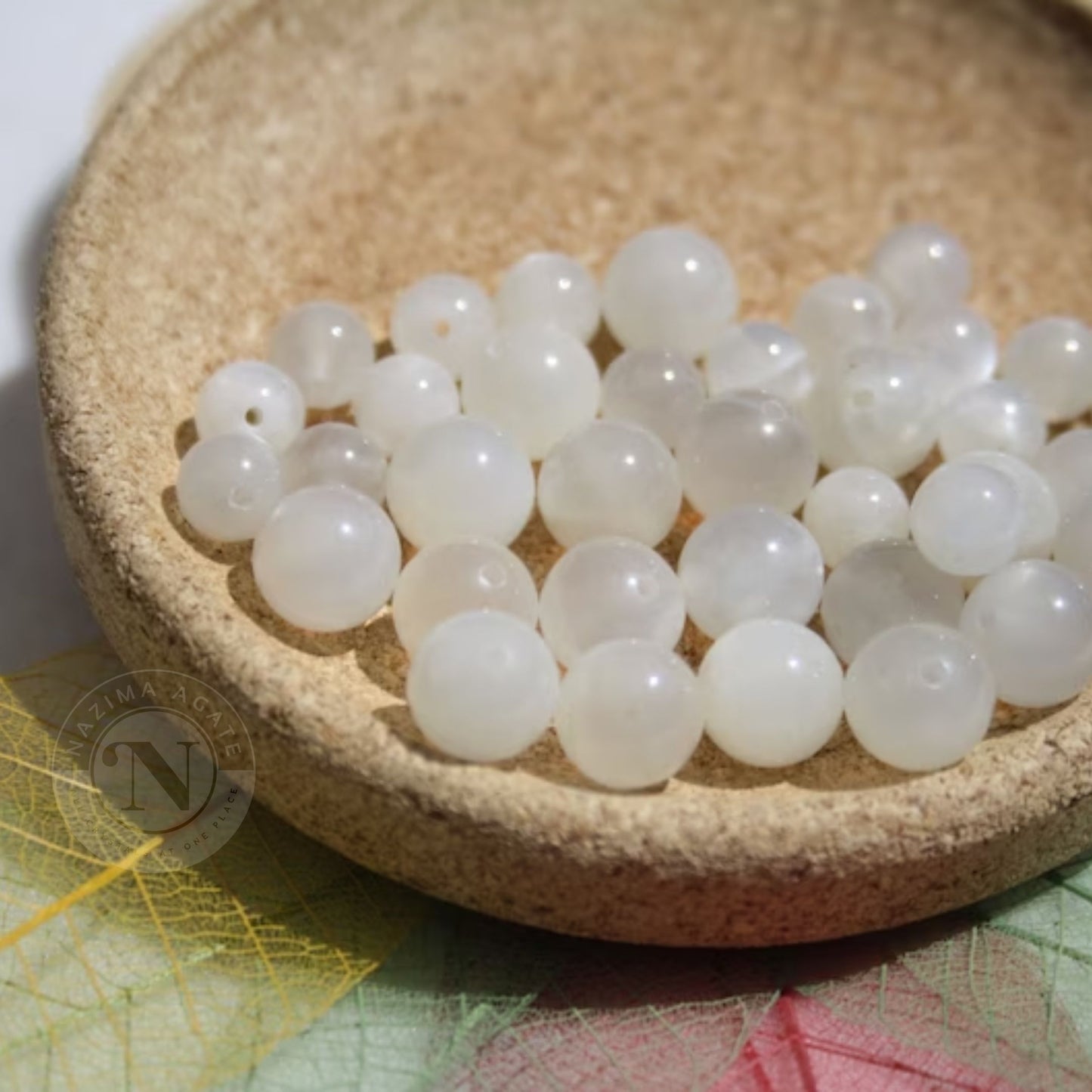 WHITE MOONSTONE LOOSE BEADS 8MM