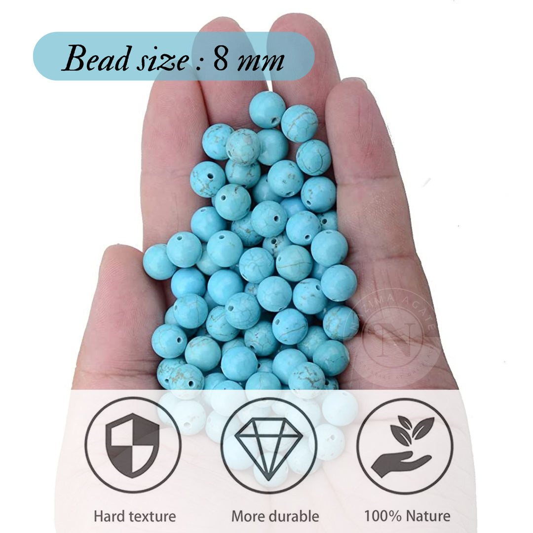 NATURAL TURQUOISE LOOSE BEADS 8MM