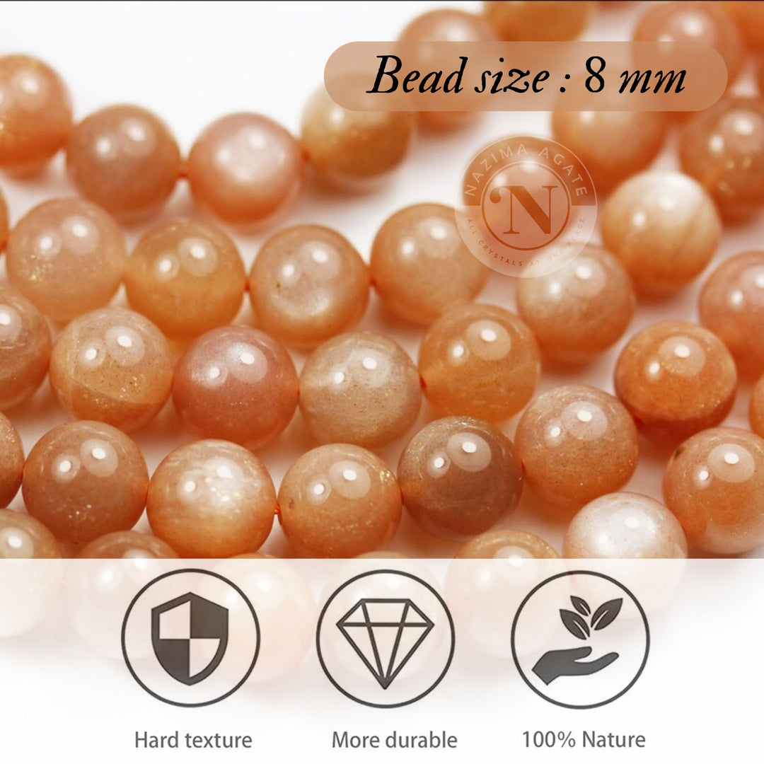 PEACH MOONSTONE LOOSE BEADS 8MM