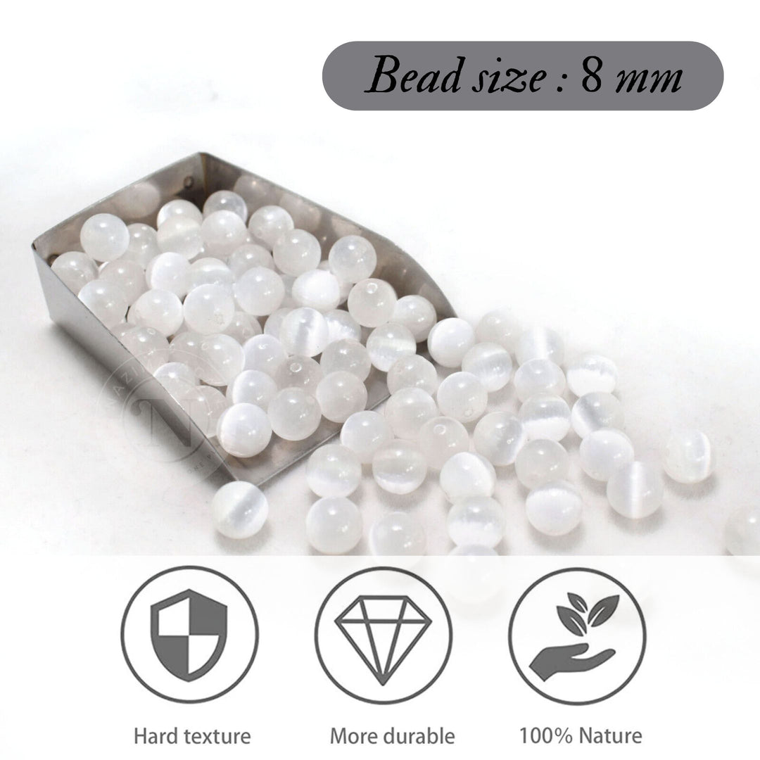 NATURAL SELENITE LOOSE BEADS 8MM