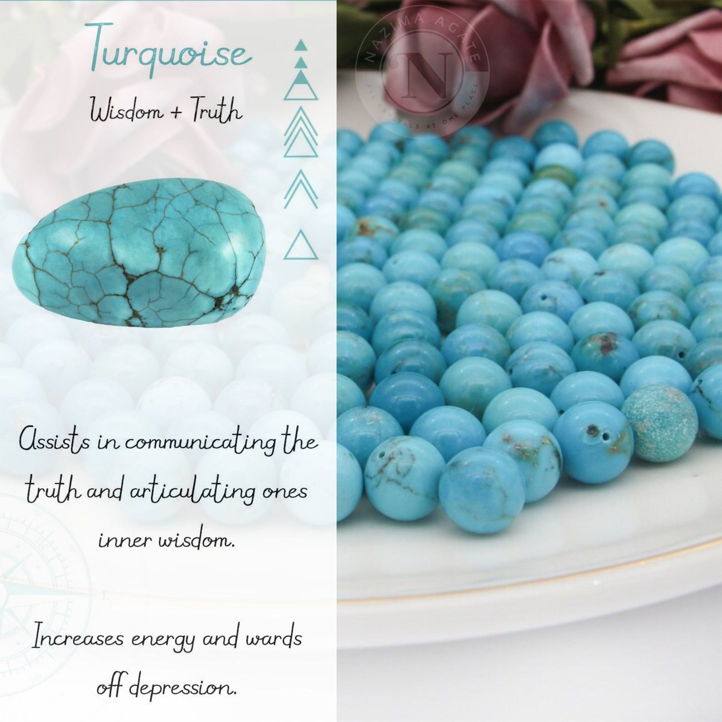 NATURAL TURQUOISE LOOSE BEADS 8MM