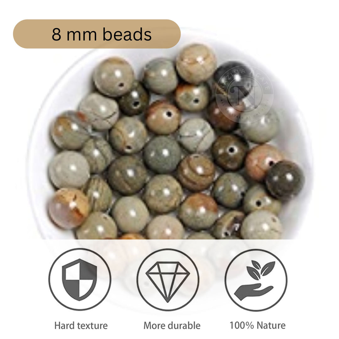 PETRIFIED WOOD LOOSE BEADS 8MM