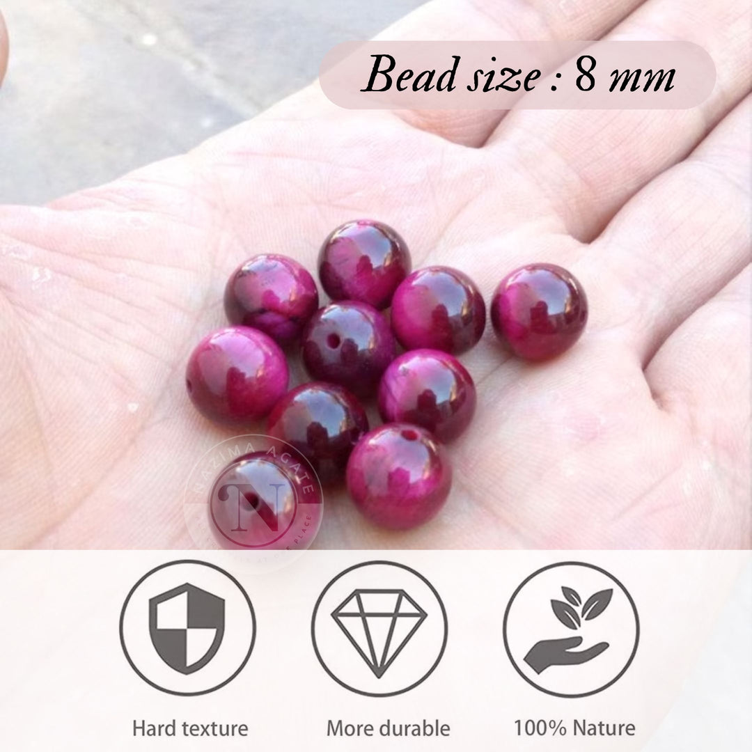 PINK TIGER EYE LOOSE BEADS 8MM