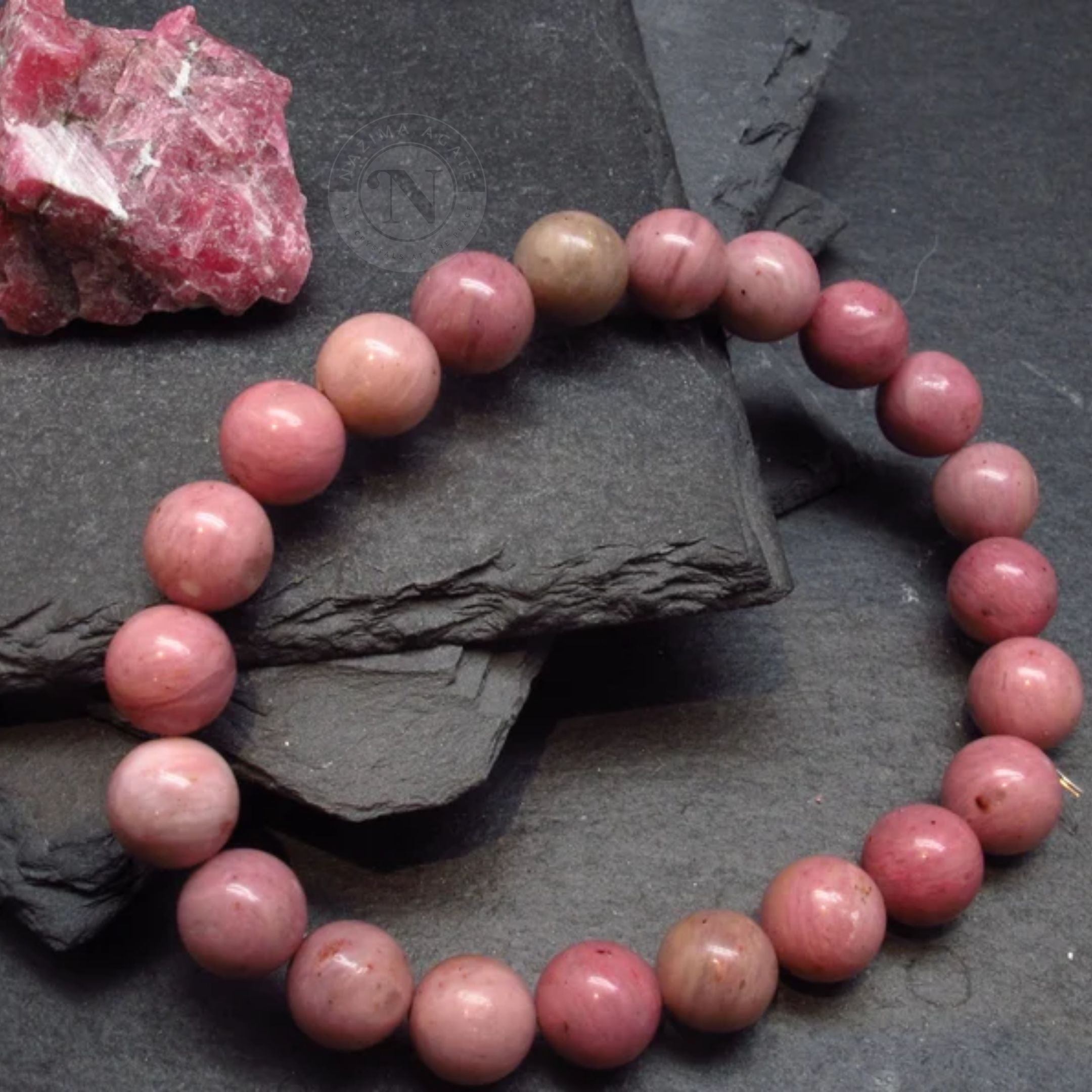 Rhodonite Bracelet - Compassion - Pink Rhodonite - Golden Lotus Mala