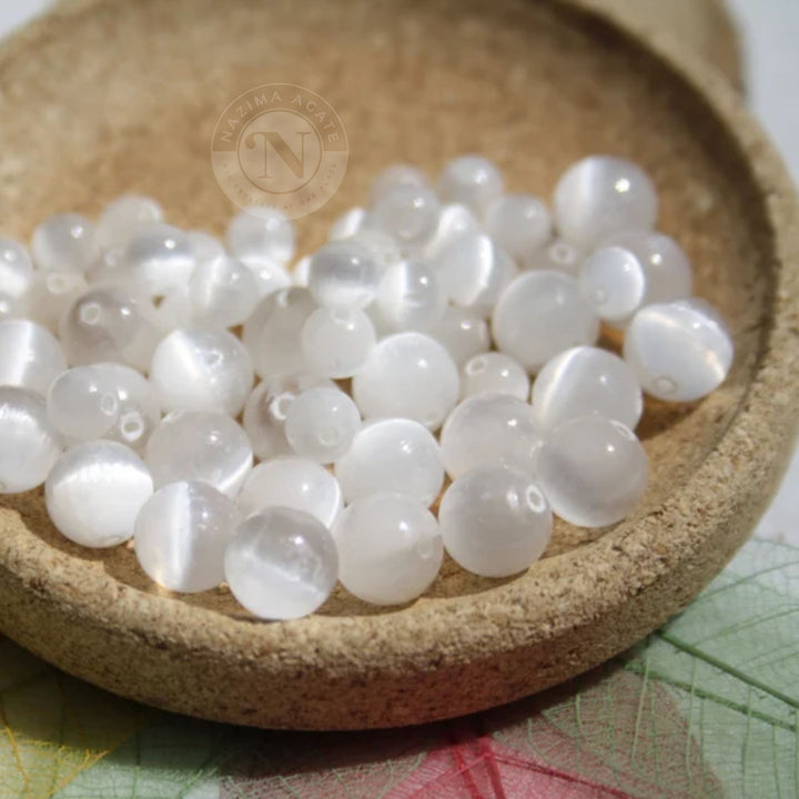 SELENITE MANMADE LOOSE BEADS 8MM