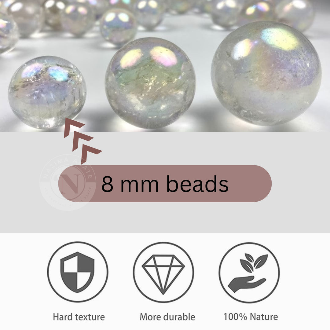 RAINBOW AURA QUARTZ LOOSE BEADS 8MM